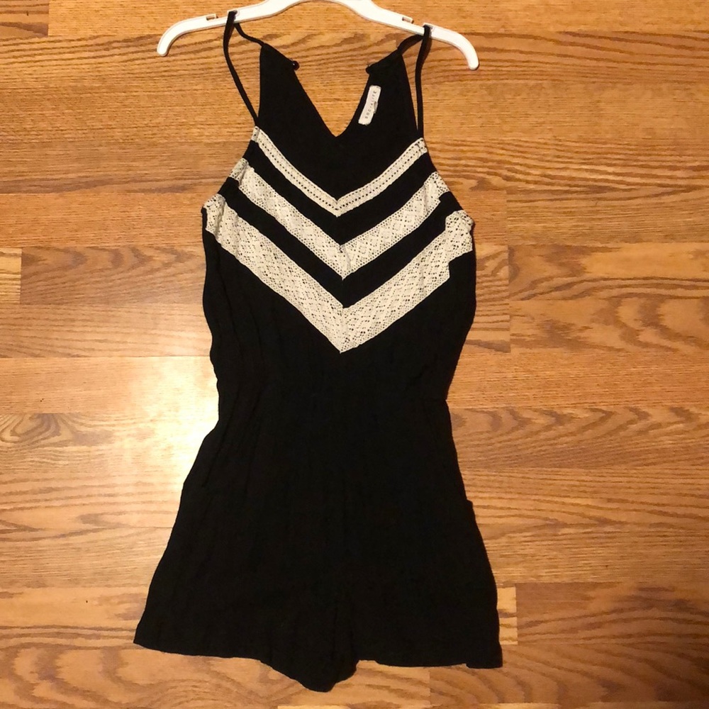 black and cream lace romper